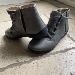 Grey leather zip up boots